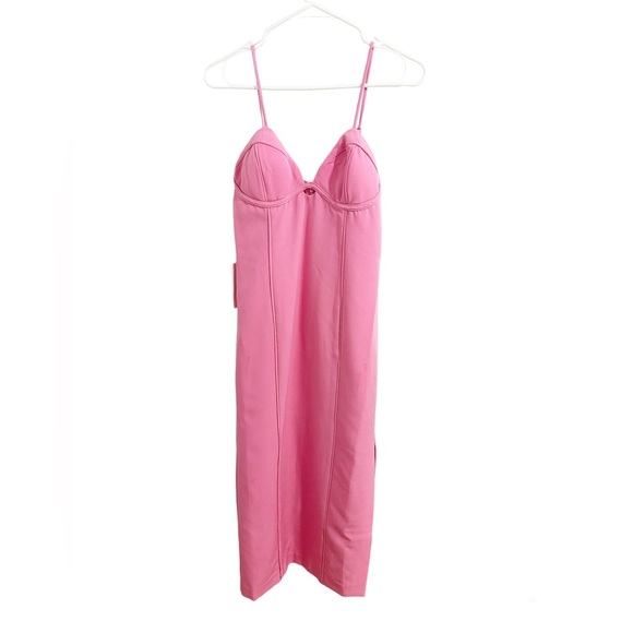 BRAND NEW NFT Bardot Pink Midi Dress, Corset top, Body Con, Mini slit - Picture 2 of 6